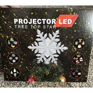 Projector LED Tree‎ Topper Star Silver Snowflake Christmas Holiday Decor